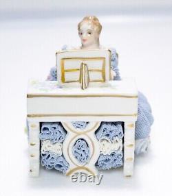 Irish Dresden MULLER VOLKSTEDT Rosemary Lace Porcelain Figurine Lady & Piano