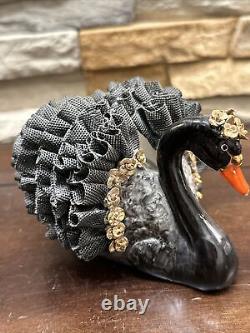 Irish Dresden Porcelain Metallic Lace Black Swan Black Prince Ireland Figurine