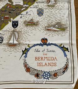MCM Americas Cup Race Map Islands Bermuda Tablecloth Souvenir 48x 46 Irish Vtg