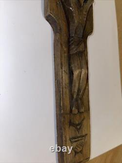 MID Century Fergus O'farrell Stylized Wood Carved Jesus On Cross Dublin Ireland