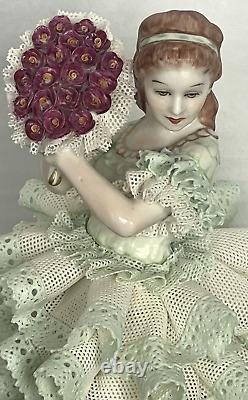 MZ Irish Dresden Lace Rose of Tralee Emerald Collection Figurine Vintage MINT