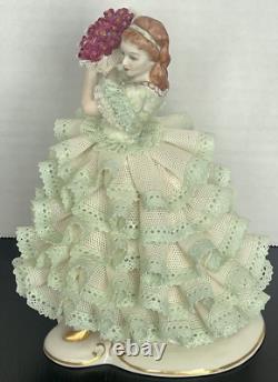 MZ Irish Dresden Lace Rose of Tralee Emerald Collection Figurine Vintage MINT