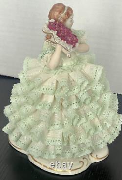 MZ Irish Dresden Lace Rose of Tralee Emerald Collection Figurine Vintage MINT