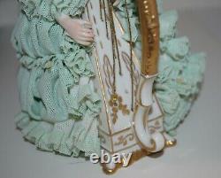 Muller Volkstedt Irish Dresden Lace Lady Playing Harp Figurine