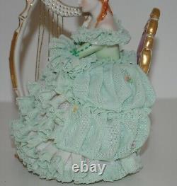 Muller Volkstedt Irish Dresden Lace Lady Playing Harp Figurine