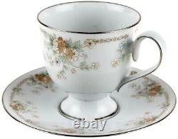 Noritake Nocturne White Tea Pair Cup Saucer Vintage Ireland Porcelain Floral Art