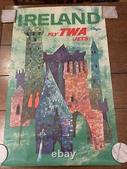 Original Lithograph Vintage Ireland Fly TWA David Klein Travel Poster 1960s