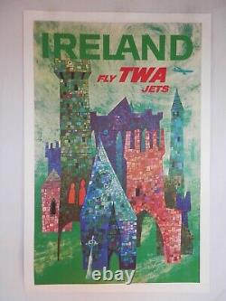 Original Vintage Poster IRELAND FLY TWA JETS Airline Travel David Klein 1960s
