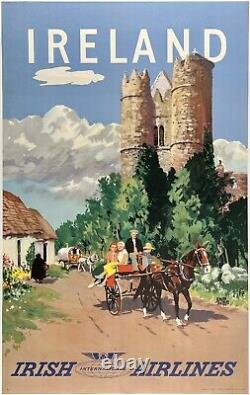 Original Vintage Poster IRELAND IRISH INTERNATIONAL AIRLINES Airline Travel OL