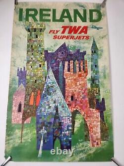 Original Vintage TWA Ireland Airline Travel Poster David Klein Art 40 x 25