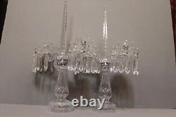 Pair of WATERFORD Crystal 21 Spire Double Arm CANDELABRA Centerpiece Prisms