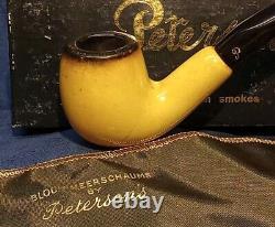 Petersons Block Meerschaum Golden Supreme Bent Billiard Tobacco Pipe Box&sleeve