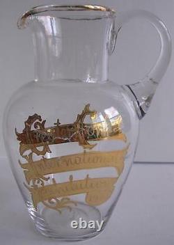 RARE Cork Ireland International Exhibition c. 1903 Glass Pitcher Gold Gilt Design