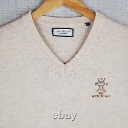 ROYAL BELFAST GC Mens Size Medium Lambswool Sweater Vest V Neck Khaki Golf Gilet