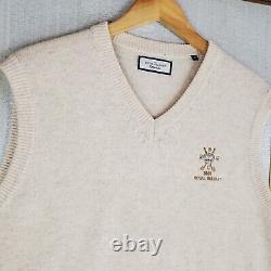 ROYAL BELFAST GC Mens Size Medium Lambswool Sweater Vest V Neck Khaki Golf Gilet