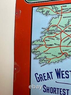 Rare Antique Enamel Sign Great Western Railway To Ireland By New Fishguard Route
