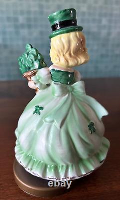 Rare Vintage Lefton Irish Shamrock Girl Rotating Music Box works great 6204 READ