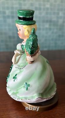 Rare Vintage Lefton Irish Shamrock Girl Rotating Music Box works great 6204 READ