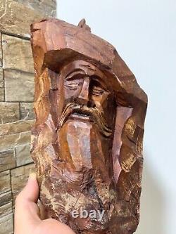 Tree Forest Ireland Carved Old Man Face Primitive Folk Art Sculpture wall 17th