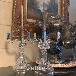 Two Waterford Crystal Double Arm Candelabras withSpires No Bobeches Ireland