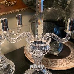 Two Waterford Crystal Double Arm Candelabras withSpires No Bobeches Ireland