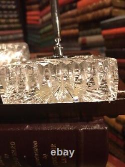 VINTAGE WATERFORD CRYSTAL PENS withCLOCK DESK SET WOODEN STAND on BUN FEET