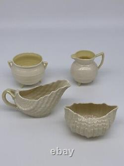 VTG Belleek Porcelain Tridacna Cob Luster Shell Tea Set of 14 1st Green Mark