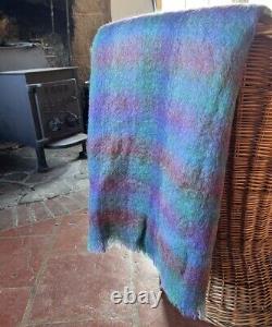 VTG John Hanly Tipperary Ireland Pastel Plaid Mohair Wool Blanket 55x 70 EUC