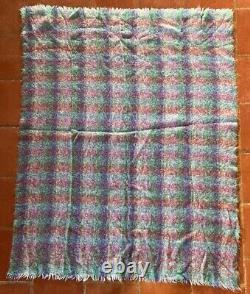 VTG John Hanly Tipperary Ireland Pastel Plaid Mohair Wool Blanket 55x 70 EUC