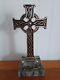 Vtg Shannon Giftware Handmade Celtic Metal Cross Ireland Connemara Marble Base