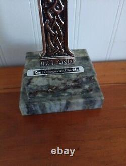 VTG Shannon Giftware Handmade Celtic Metal Cross Ireland Connemara Marble Base