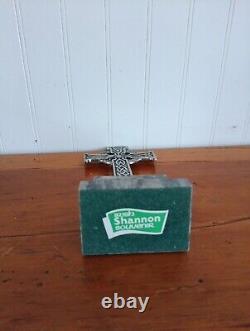 VTG Shannon Giftware Handmade Celtic Metal Cross Ireland Connemara Marble Base