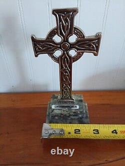 VTG Shannon Giftware Handmade Celtic Metal Cross Ireland Connemara Marble Base