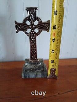 VTG Shannon Giftware Handmade Celtic Metal Cross Ireland Connemara Marble Base