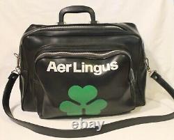 Vintage 1970's Aer Lingus Black Vinyl Green Shamrock Cabin Travel Bag Rare