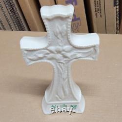 Vintage Belleek Ireland Irish Cross Easter Shamrock Clover Crucifix Mint