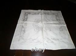 Vintage Creamy Linen Double Damask Satin Banquet Tablecloth 105 x 63 + 8 Napkins