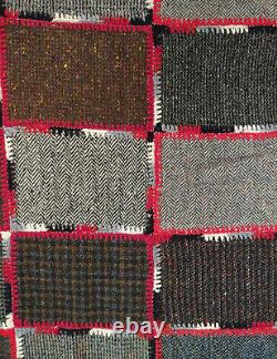 Vintage Donegal Ireland Handwoven Patchwork Tweed Signed Throw Blanket Weaver
