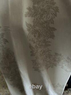 Vintage Ecru Linen Damask Banquet Dinner Tablecloth 64 By 138