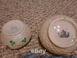 Vintage Lot Assorted Belleek Porcelain shamrock bowls, plates, vase black marked