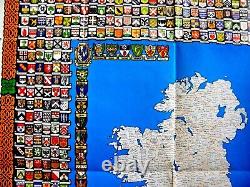 Vintage Lovely Map Of Family Names Origins Coat Of Arms Ireland Heraldic Scroll