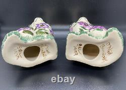 Vintage O'Neill Handpainted Purple Flower Pair of Pottery Dogs Staffordshire Sty