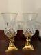 Vintage Pair Of Waterford Crystal Lismore Hurricane Candlesticks With Brass Base