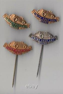Vintage enamel IRISH SOAP BOX DERBY stick pins & badges Ireland