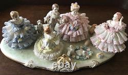 Volkstedt Muller Irish Dresden Lace 5 Figurines Garden Party 13 As Is Courting
