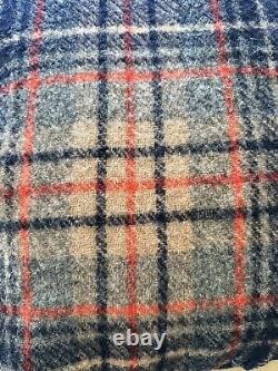 Vtg Hourihan Wool Throw Blanket Ireland Plaid Fringed 1970's Navy Blue 73x62