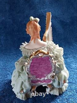 Vtg IRISH DRESDEN SINEAD PORCELAIN LACE FIGURINE EMERALD COLLECTION 1960s HARP