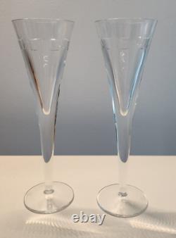 WATERFORD CRYSTAL John Rocha Champagne Glasses Flutes Pair Incline Geo Print