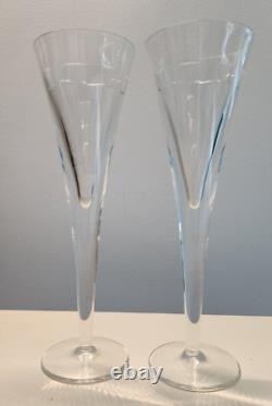 WATERFORD CRYSTAL John Rocha Champagne Glasses Flutes Pair Incline Geo Print