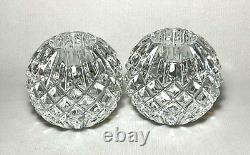 WATERFORD Set (2) Solid Cut Crystal BALL CANDLE HOLDERS (Candela) Ireland